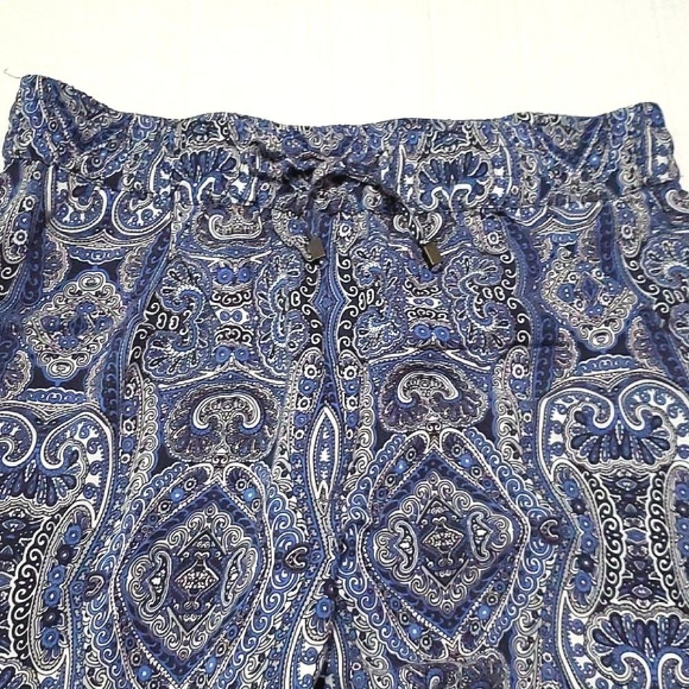 Cynthia Rowley Navy Boho Hippie Print Wide Leg Pull On Palazzo Pants L - Picture 4 of 10